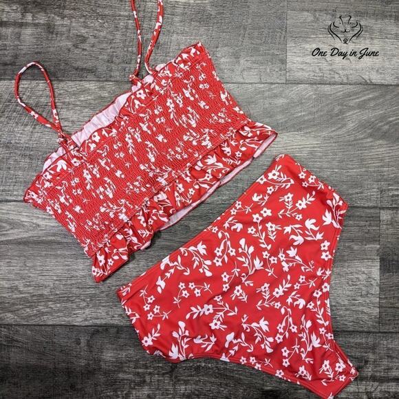 Moshengqi Bandeau Smocked Bikini Swimsuit Size S - Picture 3 of 8